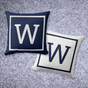Coussin Monogramme Simple Moderne Bleu Nuit