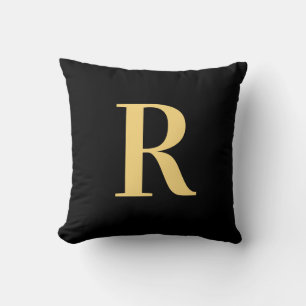 Coussin Monogramme simple moderne Noir Or
