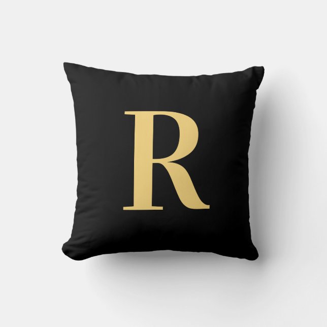 Coussin Monogramme simple moderne Noir Or (Recto)