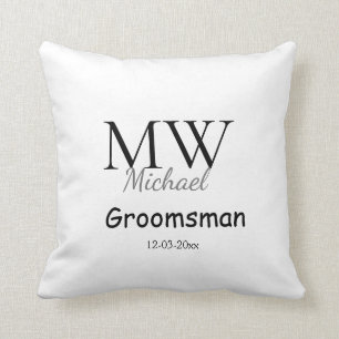 Coussin monogramme simple personnalisé nom groomsman minim