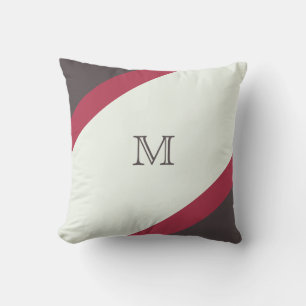 Coussin Monogramme simple, rouge et Brown rayé