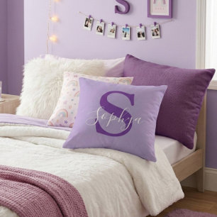 Coussin Monogramme Simple Violet Personnalisé