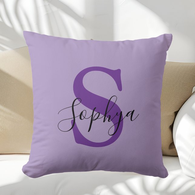 Coussin Monogramme simple violet personnalisé (Créateur téléchargé)