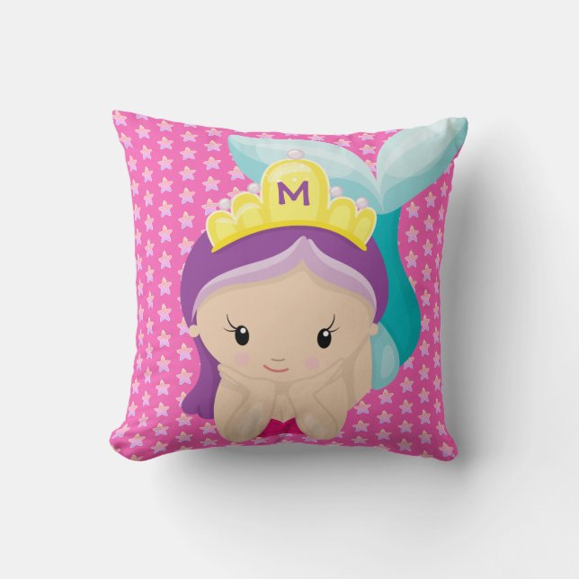 Coussin Monogramme Sirène Starfish Pink Girl Cartoon (Recto)
