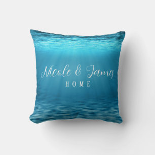 Coussin Monogramme Sous-Marin Bleu Profond Moderne