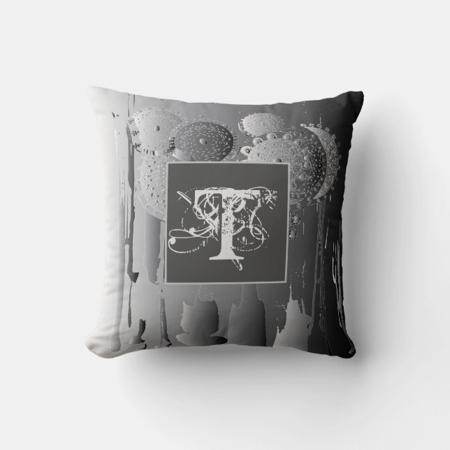 Coussin Monogramme Steampunk Gradiant Gris avec fleurs Man (Recto)