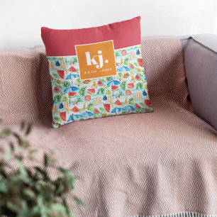 Coussin Monogramme stylé d'été amusant
