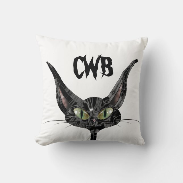 Coussin Monogramme superstitieux de chats noirs (Recto)