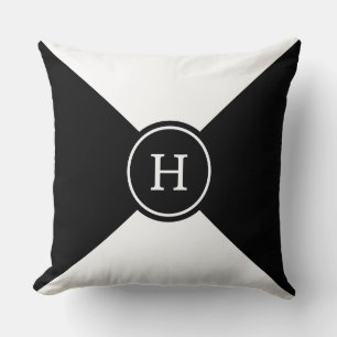 Coussin Monogramme sur forme géométrique noir et blanc