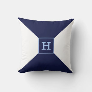 Coussin Monogramme sur Marine bleu et blanc