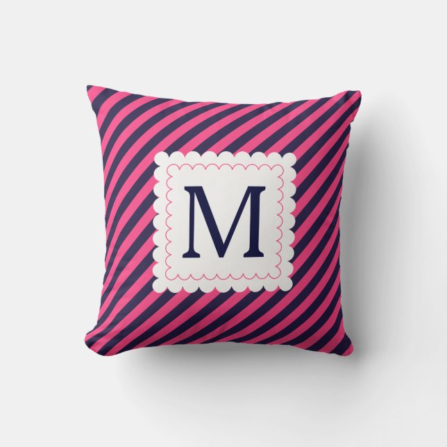 Coussin Monogramme sur mesure de la Navy Hot Pink Blue (Recto)