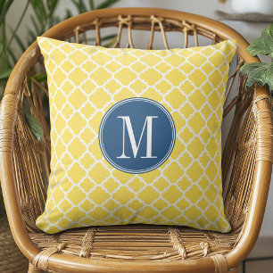 Coussin Monogramme sur mesure du Motif de Quatrefoil Jaune