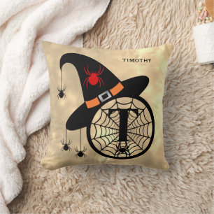 Coussin Monogramme T Halloween Sky Witch Nom des araignées