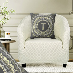 Coussin Monogramme T Lettre Motif Symétrique Vintage