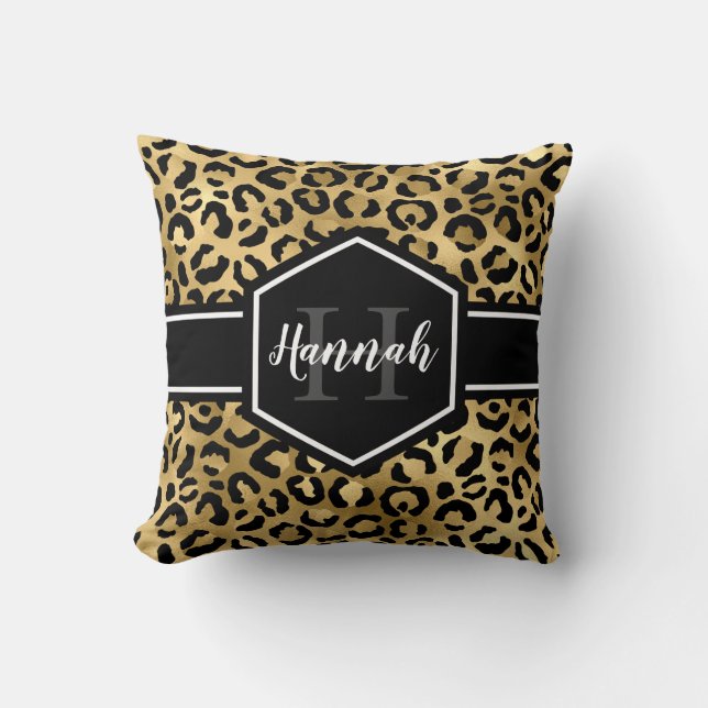 Coussin Monogramme Taches de Léopard Noir Or (Recto)