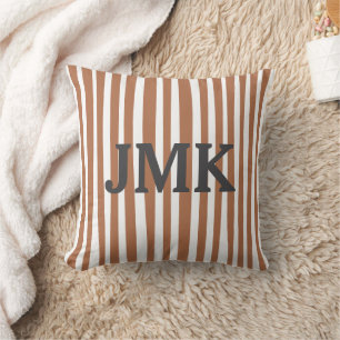 Coussin Monogramme Terracotta Modern Stripes Minimaliste