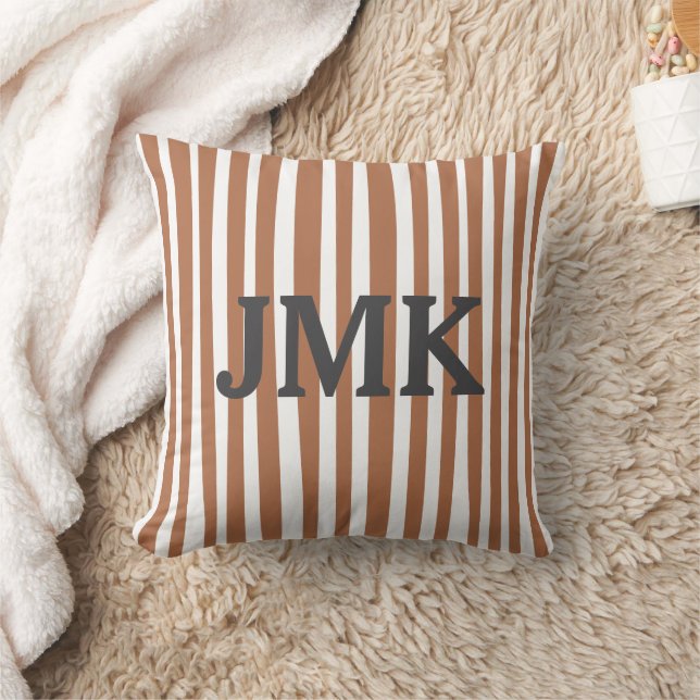 Coussin Monogramme Terracotta Modern Stripes Minimaliste  (Couverture)