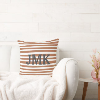 Coussin Monogramme Terre Cuite Moderne Rayures Minimaliste