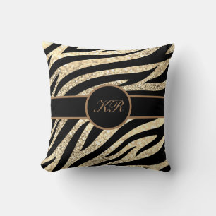 Coussin Monogramme Tiger Stripe d'or Parties scintillant é