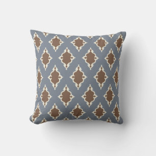 Coussin Monogramme tribal de motif d'ikat brun gris frais