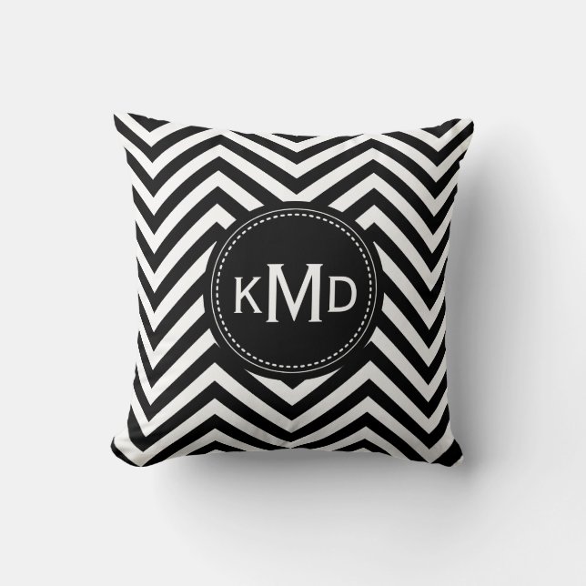 Coussin Monogramme trio classique noir blanc Chevron (Recto)