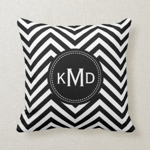Coussin Monogramme trio classique noir blanc Chevron