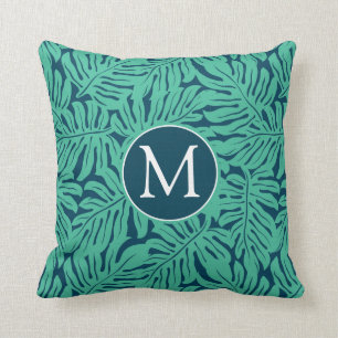 Coussin Monogramme tropical du motif   de feuille de
