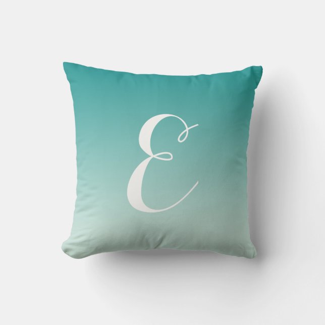 Coussin Monogramme Turquoise Aqua Ombre personnalisé (Recto)