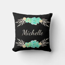 Coussin Monogramme turquoise et Silver