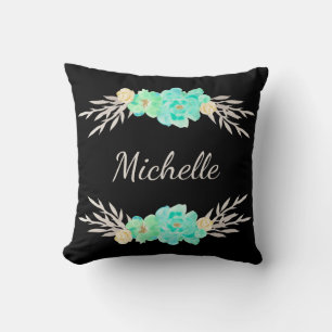 Coussin Monogramme turquoise et Silver