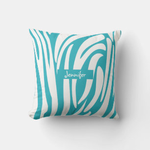 Coussin Monogramme Turquoise rayé Zèbre motif tendance