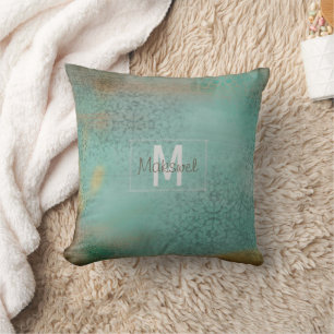 Coussin Monogramme Turquoise rustique à la ferme