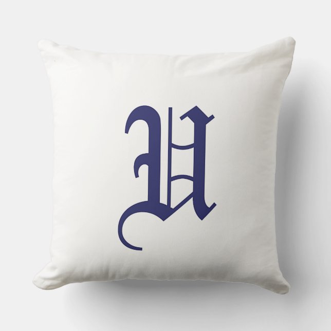 Coussin Monogramme U initiale bleue carré blanc  (Recto)