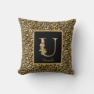 Coussin Monogramme U personnalisé Léopard Moderne