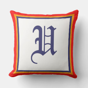 Coussin Monogramme U Rouge Blanc Vieux Anglais