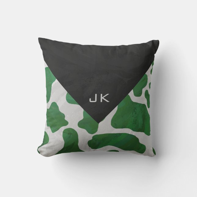 Coussin Monogramme vache vert et blanc (Recto)