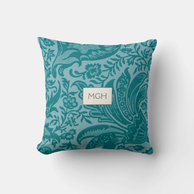 Coussin Monogramme végétal Turquoise vert moderne (Recto)