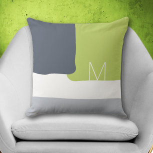 Coussin Monogramme vert Abstrait à la chaux