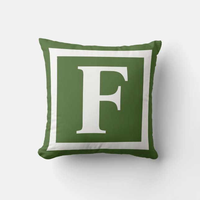 Coussin Monogramme vert de pin moderne initial (Recto)