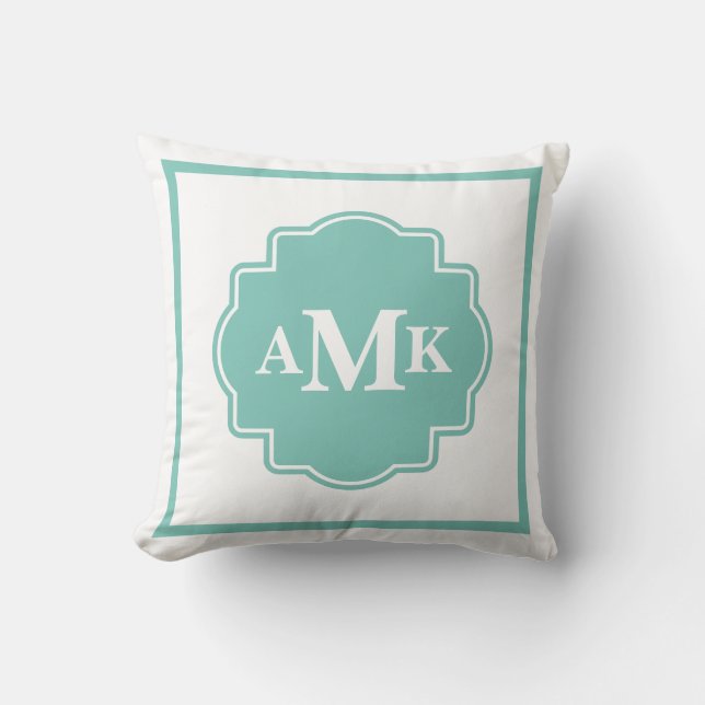 Coussin Monogramme vert et blanc classique (Recto)