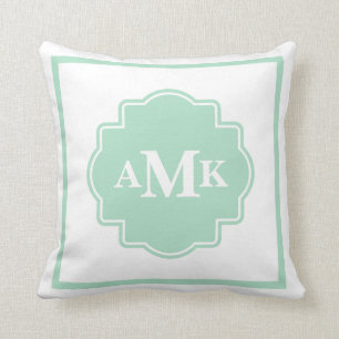 Coussin Monogramme vert et blanc de menthe classiq