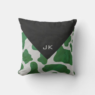 Coussin Monogramme vert et blanc de vache