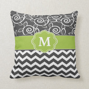 Coussin Monogramme vert gris de Chevron