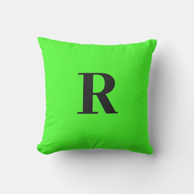 Coussin Monogramme vert néon Initiale Simple Minimal Moder (Recto)