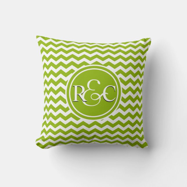 Coussin Monogramme vert pomme d'initiales personnalisé par (Recto)
