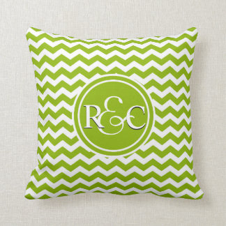 Coussin Monogramme vert pomme d'initiales personnalisé par