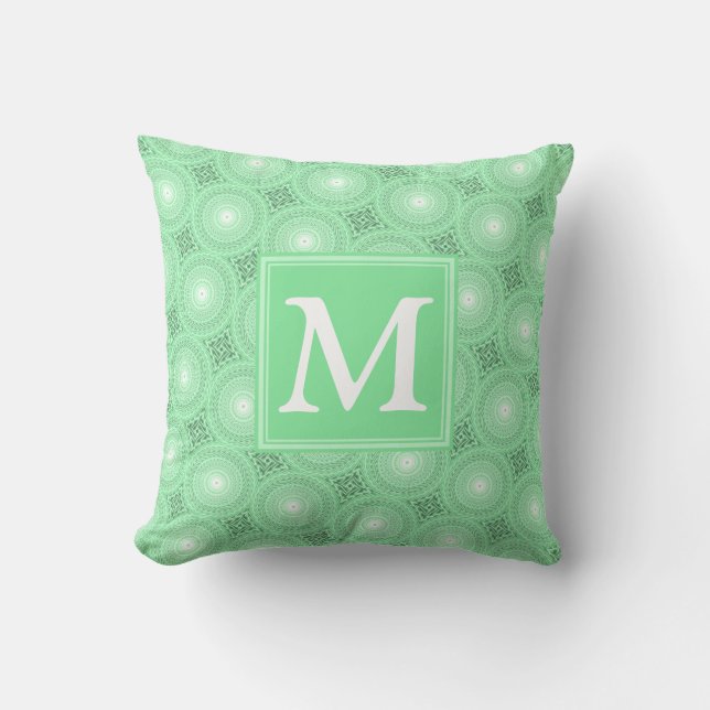 Coussin Monogramme vert ressort cercles motif (Recto)