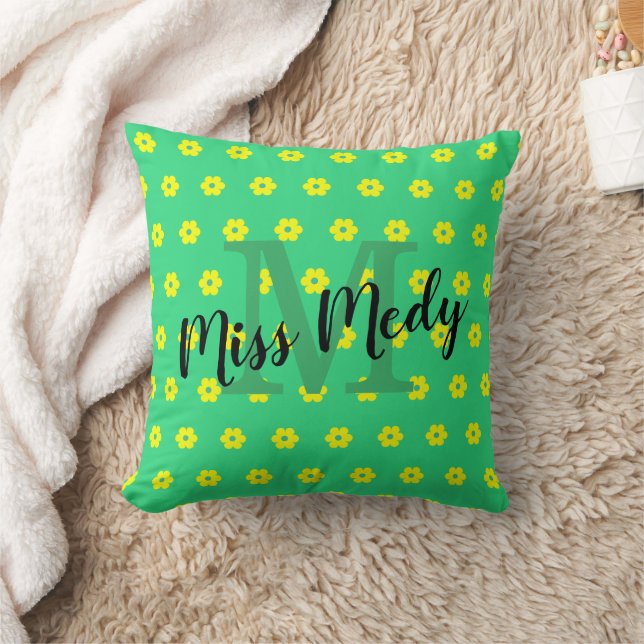 Coussin Monogramme vert rétro du milieu du siècle (Couverture)