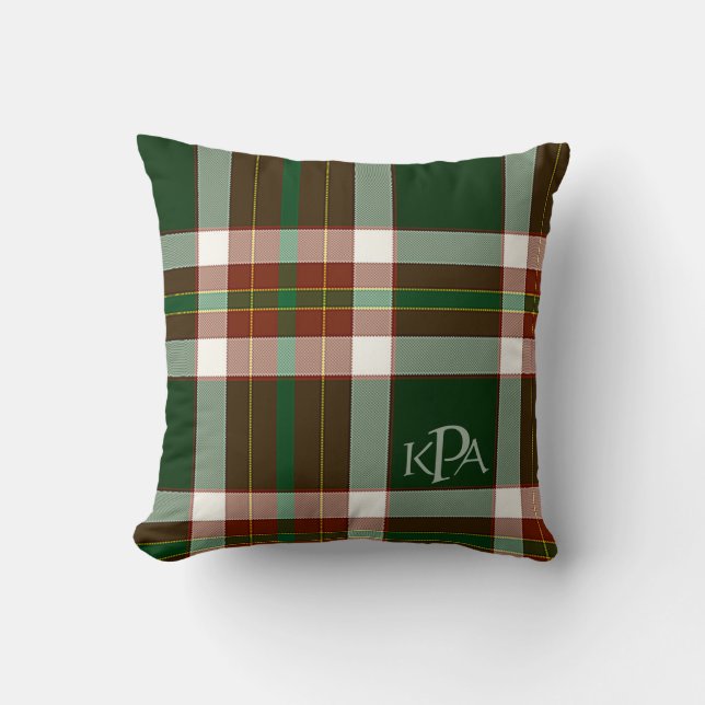 Coussin Monogramme vert, rouge et crème Vacances Plaid (Recto)