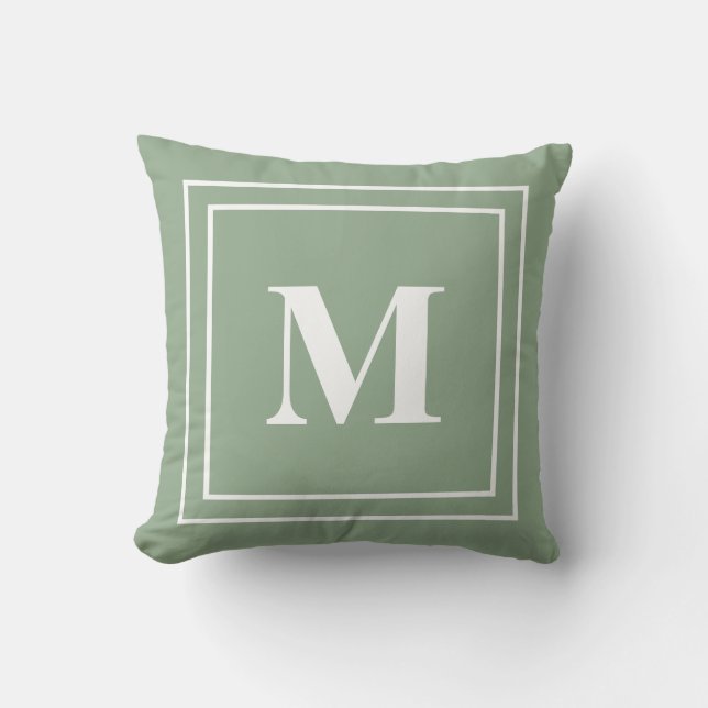 Coussin Monogramme vert Sage moderne (Recto)